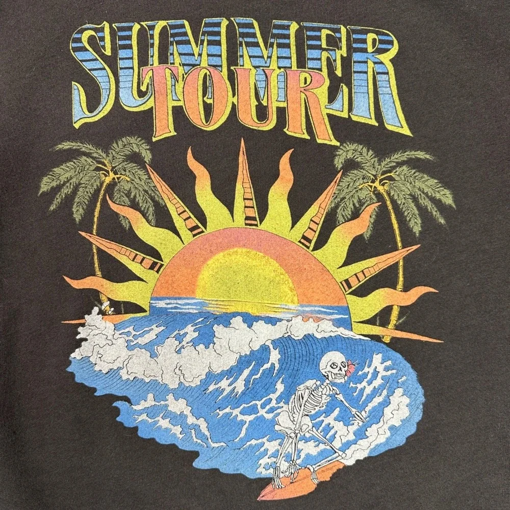 Billabong Retro Summer Tour Graphic Sweatshirt Pullover Skeleton Surfer Sun Sz M
